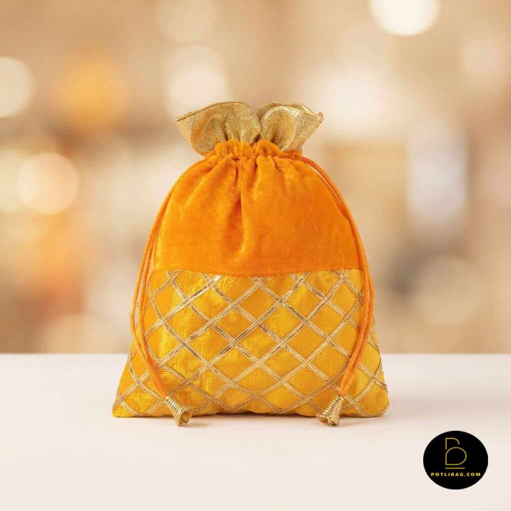 Gota Check Velvet Potli Bag