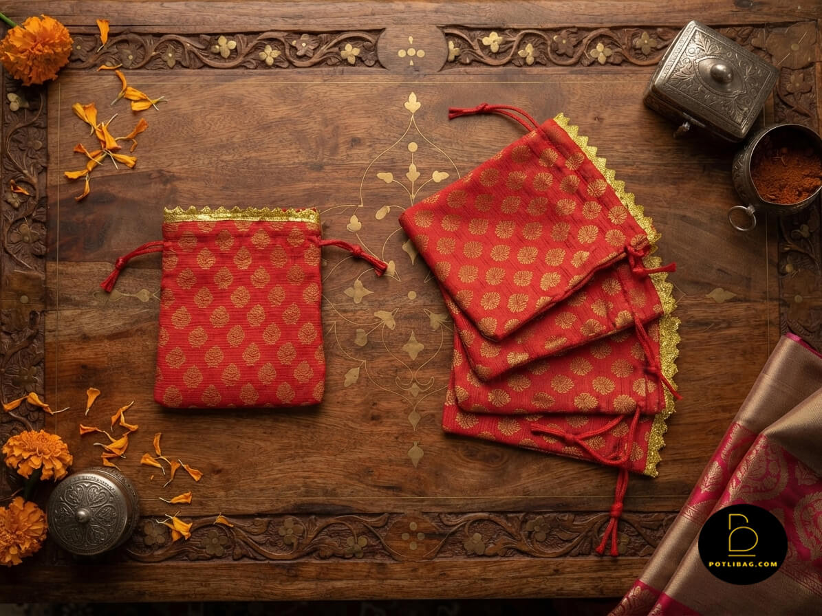 Silk Brocade Potli Bags For Gift